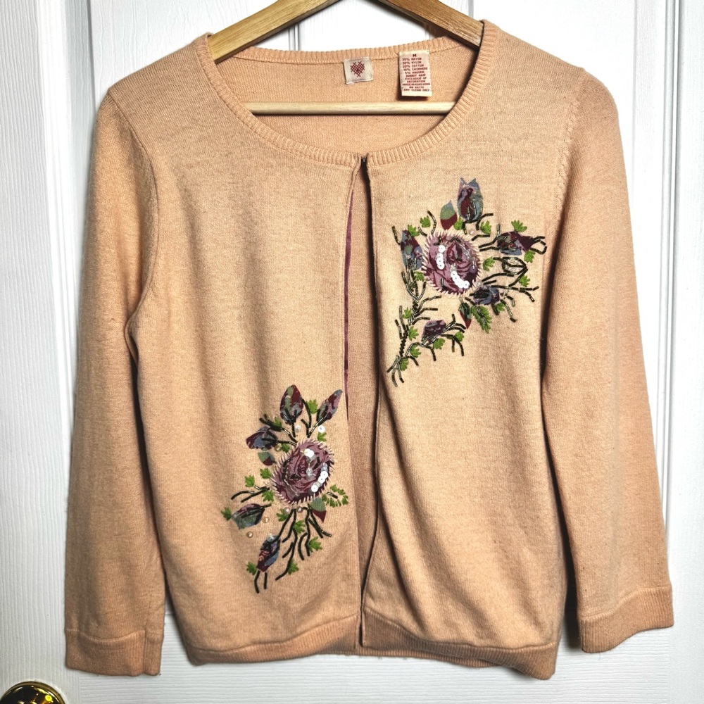 Anthropologie Meadow Rue Embroidered Cardigan Cashmere Angora Floral Medium